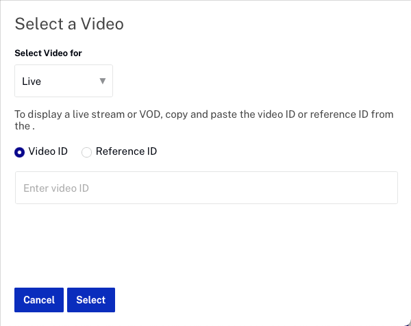 seleccionar id de referencia de video en vivo