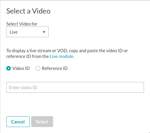 select live video ref id